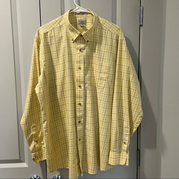 LL Bean Men’s Long Sleeve Shirt Button Up Plaid Yellow XL Gently Worn - Picture 6 of 6